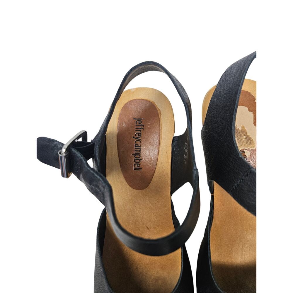 Jeffrey Campbell Kesey 9.5 Black Leather Wooden Clog Chunky Whimsygoth Boho - Picture 3 of 6